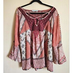 Boho Geometric Medallion Blouse Top-Maurices Womens XL